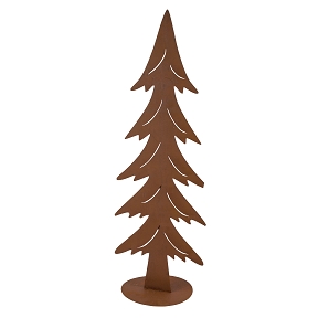 Sapin métal rouille sur socle 33 x 25 ht 95cm