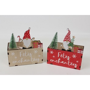 1 x Jardinière bois rouge ou naturel sapin + lutin