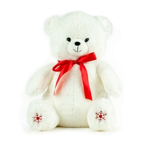 Ours blanc brodé flocon + noeud rouge ht 40cm
