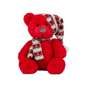 Ours rouge + bonnet-écharpe jacquard ht 25cm