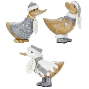 Canard bois naturel-gris ht 15cm ass