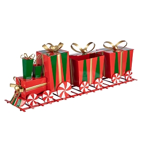Train métal rouge 117 x 29 ht 44.5cm