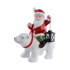 Père-Noël sur ours résine blanc 38 x 22.5 x 42.5cm