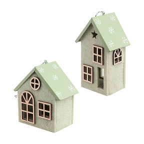 1 x Maison feutrine à suspendre verte 9 x 6.3 ht 15.5cm