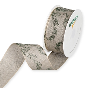Ruban tissu nature imprimée fougère verte 40mm x 12m