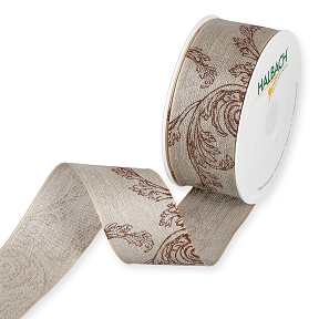 Ruban tissu nature imprimée fougère rouge foncée 40mm x 12m