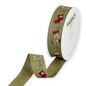 Ruban tissu vert imprimee christmas 25mm x 18m