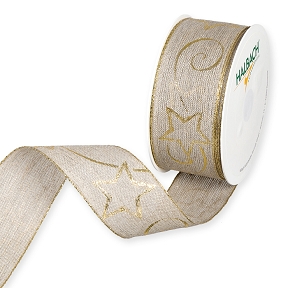 Ruban tissu naturel imprimée étoile or 40mm x 12m