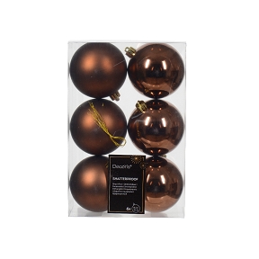 Boules Noël plastique marron foncé assorties ø80 mm x 6