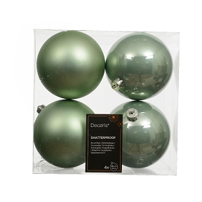 Boules Noël plastique sauge assorties ø100 mm x 4