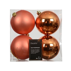 Boules Noël plastique orange feu assorties ø100 mm x 4
