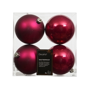 Boules Noël plastique rose foncé assorties ø100 mm x 4
