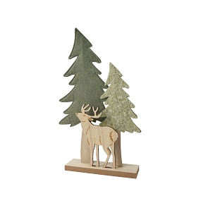 Sapin + renne feutrine vert sur socle 26 x 6 ht 42cm