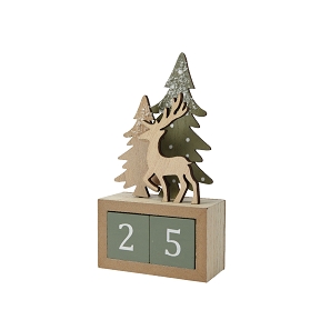Calendrier avent sapin + cerf bois 10 x 4.5 ht 18cm