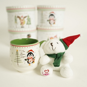 Mug Noël + porte clef assortis boite ronde santa