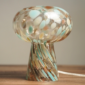 Lampe verre champignon nuage beige turquoise rose ø 21 ht 25 cm