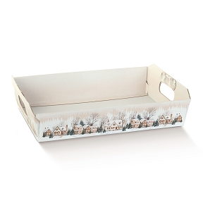 Cagette carton décor village noël 350 x 260 x ht 70 mm
