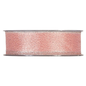 Ruban tissu brillant rose poudre armé 25mm x 20 m