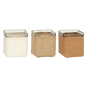 Pot verre + jute papier coton 7.5 x 7.5 cm (x12)