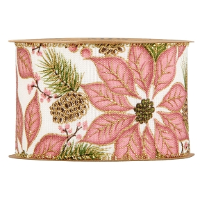 Ruban noël poinsettia rose 63mm x 10 m