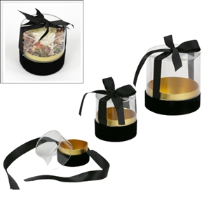 Set 3 boites tranparente base noir + ruban 3 tailles