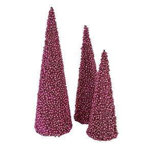 Set 3 sapins métal rose ht 41 50 60 cm