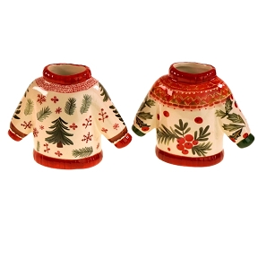 1 x Vase céramique pull Noël sapin ou buis 15 x 8 cm ht 12 cm