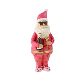Père noël résine rose avec champagne ht 22 cm