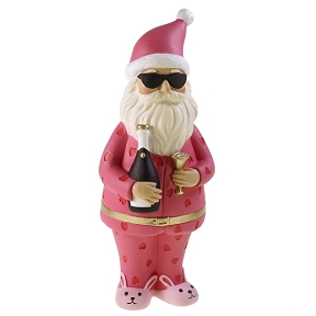 Père noël résine rose avec champagne ht 36 cm