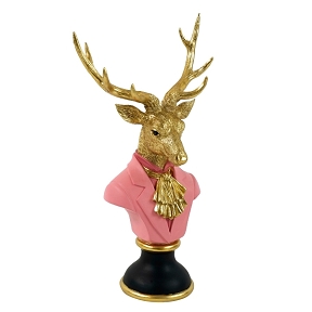 Buste résine cerf rose ht 53 cm