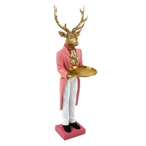 Cerf résine rose debout avec plateau ht 99 cm