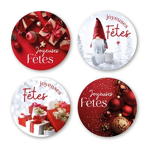 Etiquettes jeso quatro ronde "joyeuses fêtes"