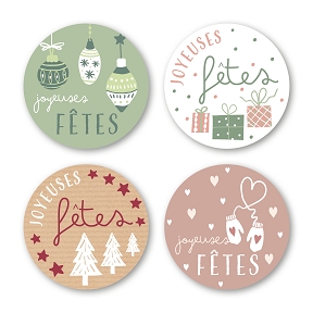 Etiquettes jeso quatro ronde "joyeuses fêtes"