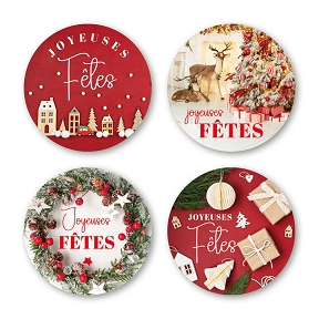 Etiquettes jeso quatro ronde "joyeuses fêtes"