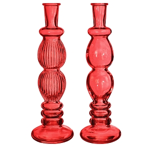 1 x Bougeoir/vase verre florence rose ø9 ht 28cm
