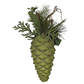 Pomme de pin à suspendre verte ht 22cm