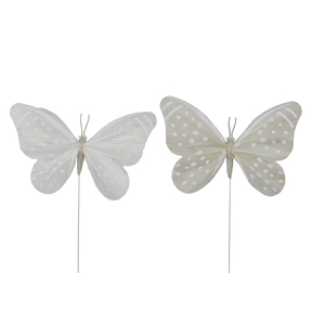 Papillon 12cm blanc sur pique x12