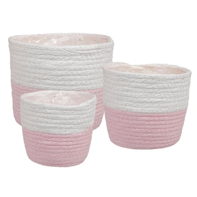 Cache-pot papier blanc-rose set de 3