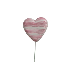 Coeurs laqués rayés blanc-rose à piquer 6.5cm x16