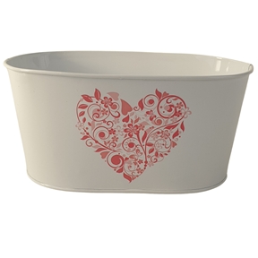 Jardinière ovale métal coeur fleuris 18x11