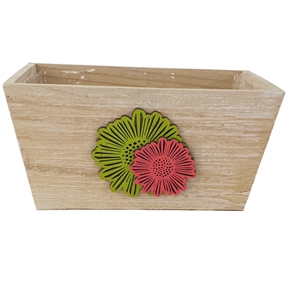 Jardinière bois fleurs vert et rose 19.5x11.5x10