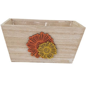 Jardinière bois fleurs orange et jaune 19.5x11.5x10