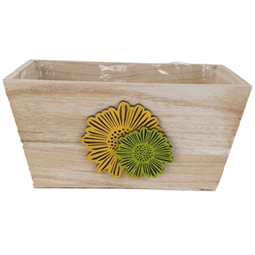 Jardinière bois fleurs jaune et vert 19.5x11.5x10