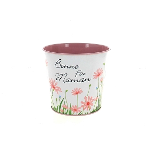 Cache-pot métal "bonne fête maman" ø13.5 ht 12cm