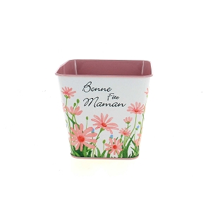 Cache-pot métal "bonne fête maman" 12.5 x 12.5 ht 12cm