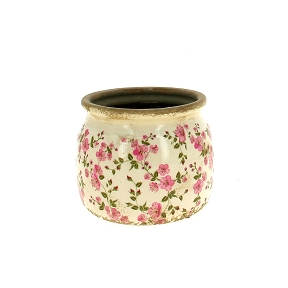 Cache-pot céramique fleurs rose ø16 ht 13cm