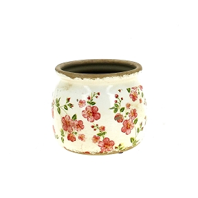 Cache-pot céramique fleurs rouge ø16 ht 13cm
