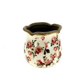 Cache-pot céramique pivoine rose ø12 ht 12cm