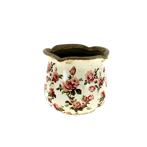 Cache-pot céramique pivoine rose ø15.5 ht 14.5cm