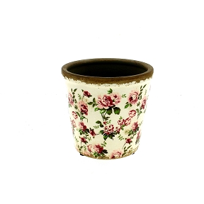 Cache-pot céramique pivoine rose ø15 ht 14.5cmv